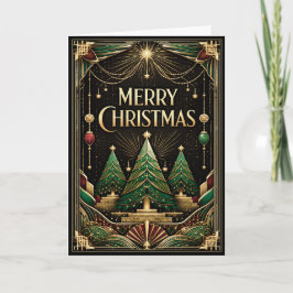 Tarjeta Festiva Glamorous Art Deco Merry Christmas Trees