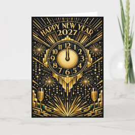 Tarjeta Festiva Glamorous Gold Art Deco Midnight New Year