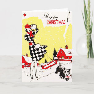 Tarjeta Festiva Glamour Chica con saludos de perros escoceses