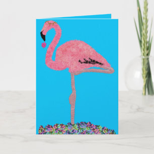 Tarjeta Festiva Glamuroso flamenco de Hanukkah rosa en la playa