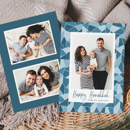 Tarjeta Festiva Glass azul manchado Happy Hanukkah 3 Photo