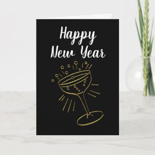 Tarjeta Festiva Glass de champagne de oro Feliz Año Nuevo