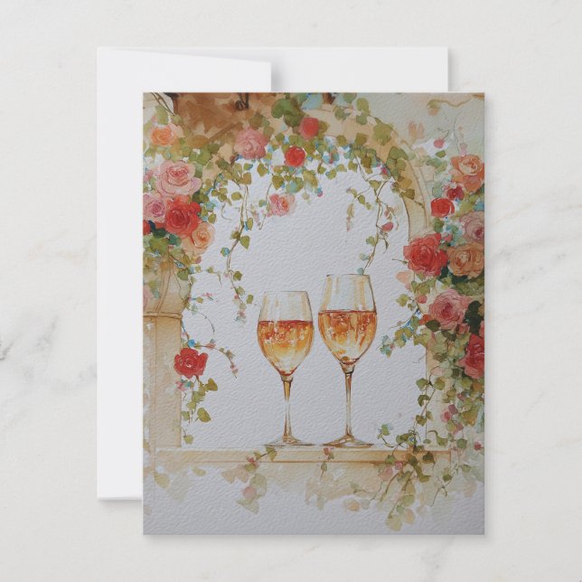 Tarjeta Festiva Glasses of sparkling wine under a floral arch  (Anverso)