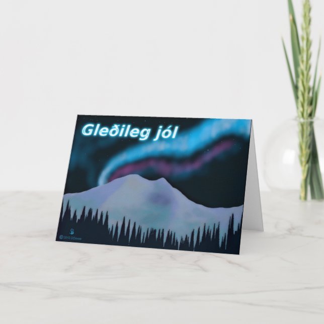 Tarjeta Festiva Gleðileg Jól - Blue Aurora (Anverso)