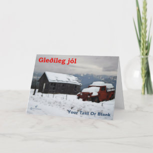 Tarjeta Festiva Gleðileg Jól - camión rojo viejo