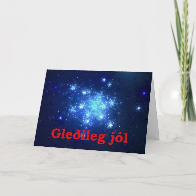 Tarjeta Festiva Gleðileg Jól - cielo nocturno (Anverso)