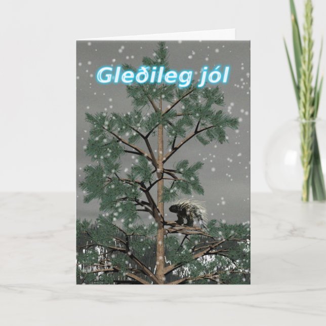 Tarjeta Festiva Gleðileg jól - Porcupine In A Pine Tree (Anverso)