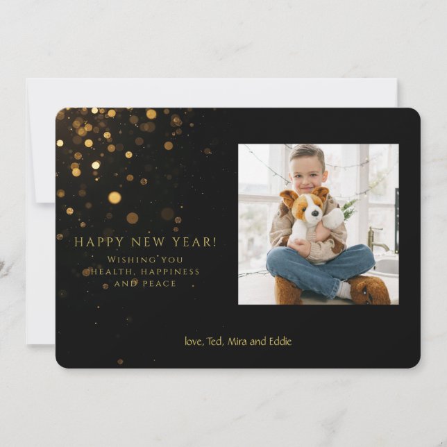 Tarjeta Festiva Glitter New Year Photo Holiday Card (Anverso)