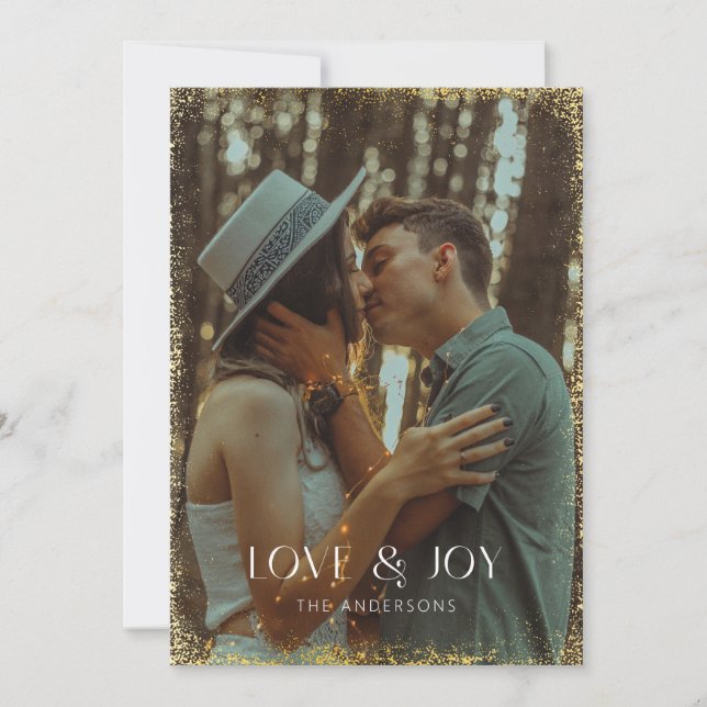 Tarjeta Festiva Glittering Love & Joy Holiday Photo Card (Anverso)