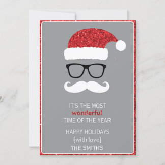 Tarjeta Festiva Glittering Santa con gafas