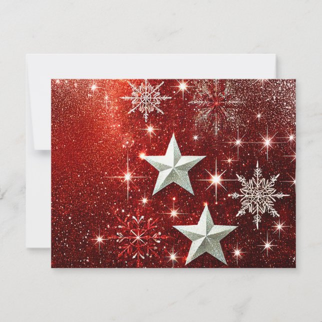 Tarjeta Festiva Glittery Red Background with Snowflakes (Anverso)