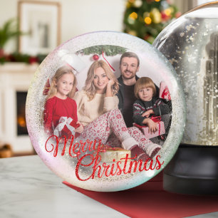 Tarjeta Festiva Globe Snow Personalizado de fotos de la familia Fe