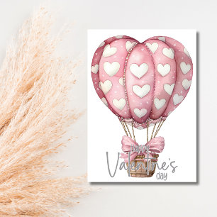 Tarjeta Festiva Globo aerostático corazón rosa gris Feliz día de S