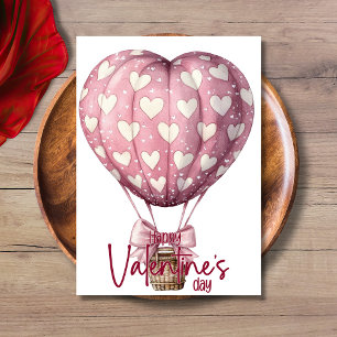 Tarjeta Festiva Globo aerostático de corazón rosa rojo Feliz día d