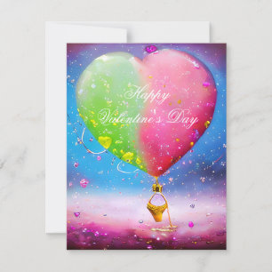 Tarjeta Festiva Globo aerostático de San Valentín con corazón rosa
