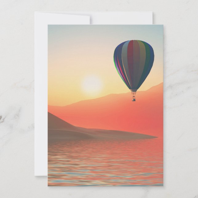 Tarjeta Festiva Globo de aire caliente con puesta de sol (Anverso)