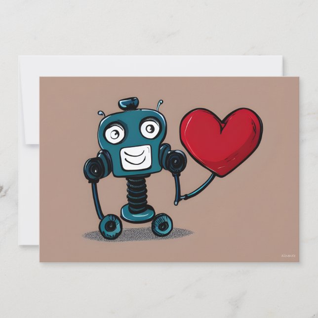 Tarjeta Festiva Globo de Corazón de San Valentín de Robot Cute (Anverso)