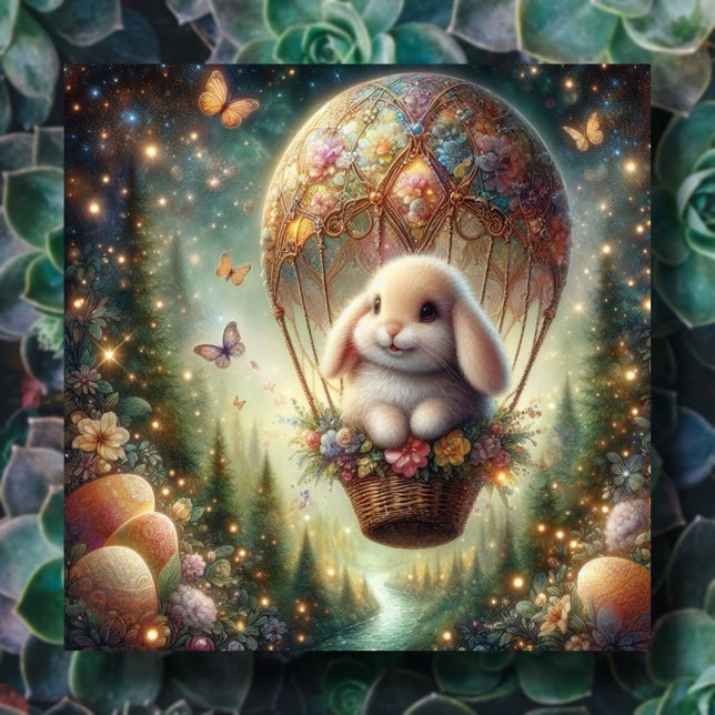 Tarjeta Festiva Globo de Eggs de Pascua Woodland Lop Ear Bunny (Subido por el creador)