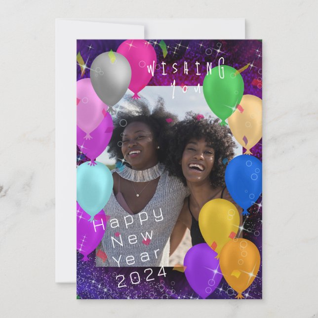 Tarjeta Festiva Globo de fotos de Año Nuevo feliz (Anverso)