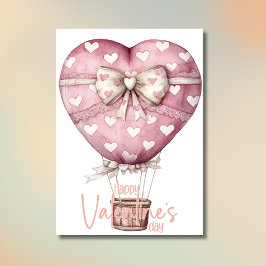 Tarjeta Festiva Globo de lazo rosa melocotón Feliz día de San Vale
