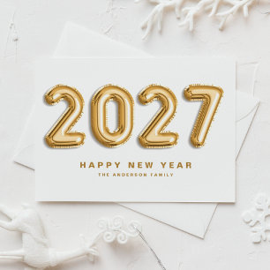 Tarjeta Festiva Globo de Mylar de papel de aluminio dorado 2027 Fe
