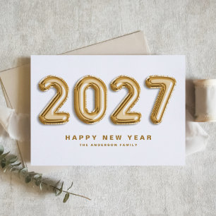 Tarjeta Festiva Globo de Mylar de papel de aluminio dorado 2027 Fe