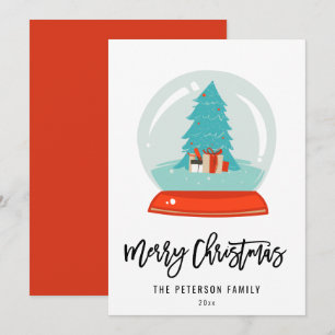 Tarjeta Festiva Globo de nieve de árbol moderno retro colorido de