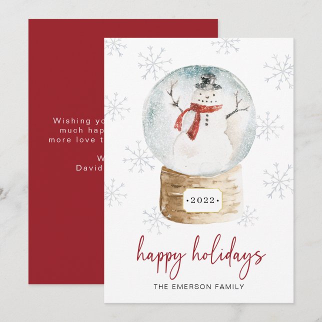 Tarjeta Festiva Globo de Nieve Feliz (Anverso / Reverso)