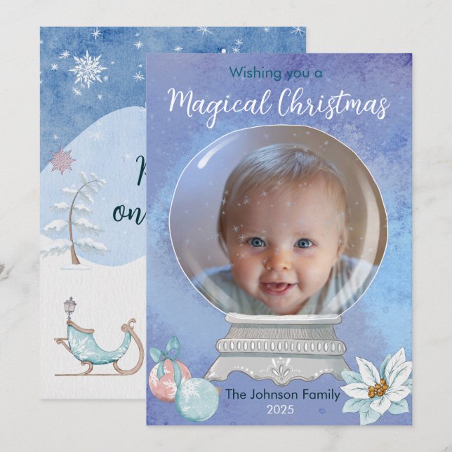 Tarjeta Festiva Globo de Nieve mágica para Navidades (Anverso / Reverso)