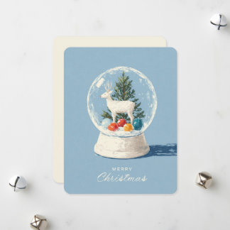 Tarjeta Festiva Globo de Nieve Moderno de Mitad de Siglo Ciervo Bl