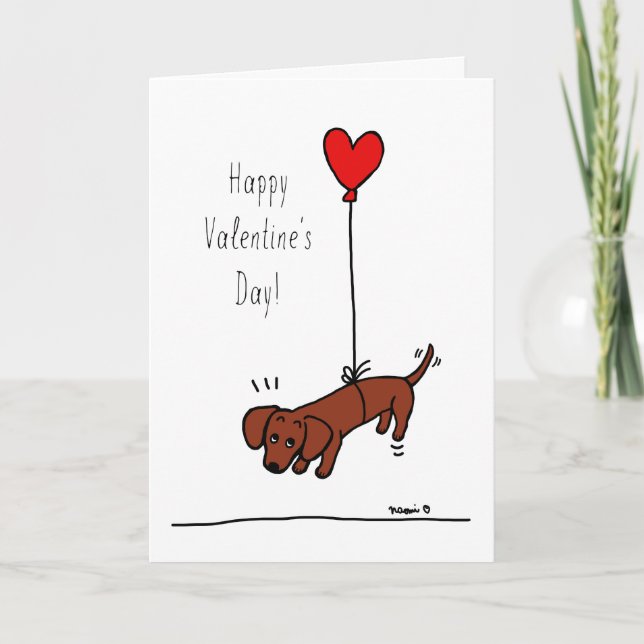 Tarjeta Festiva Globo de San Valentín Dachshund suave rojo (Anverso)