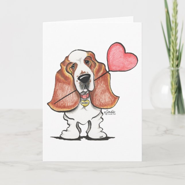 Tarjeta Festiva Globo del corazón del Hound de Basset (Anverso)