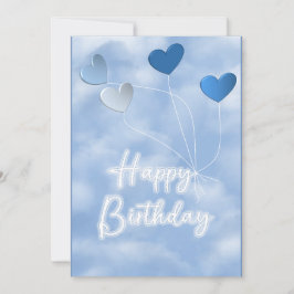 Tarjeta Festiva Globos cardíacos en cielo y nubes blancas