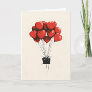 Tarjeta Festiva Globos con Corazón Rojo Regalo
