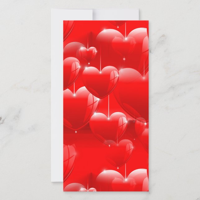 Tarjeta Festiva globos con corazones rojos (Anverso)