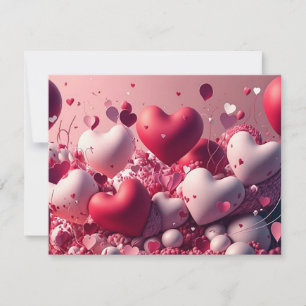 Tarjeta Festiva Globos con corazones rojos y rosados