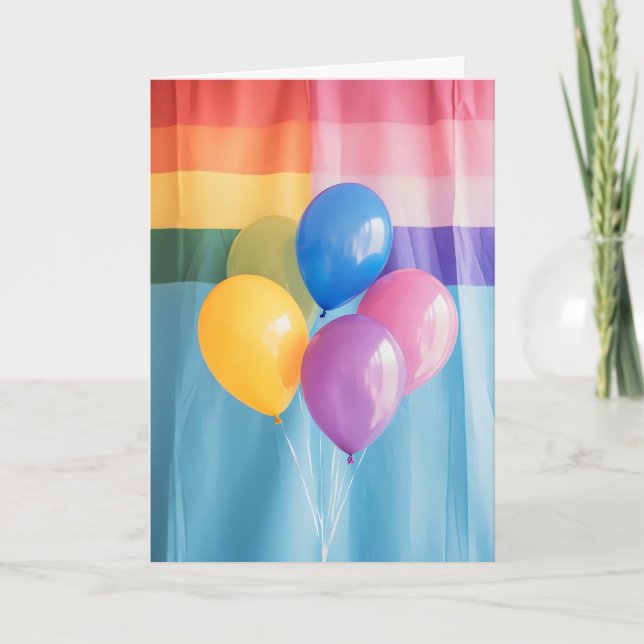 Tarjeta Festiva Globos de arcoiris bonitos (Anverso)