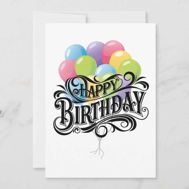 Tarjeta Festiva Globos de cartas retro feliz cumpleaños (Anverso)
