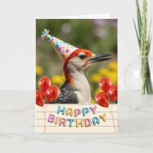 Tarjeta Festiva Globos de cumpleaños del pájaro carpintero de vien