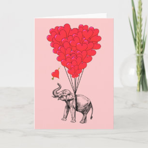 Tarjeta Festiva Globos de elefante y corazón rojo