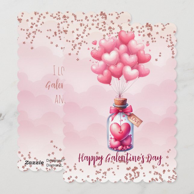 Tarjeta Festiva Globos del Día de Galentina Feliz (Anverso / Reverso)