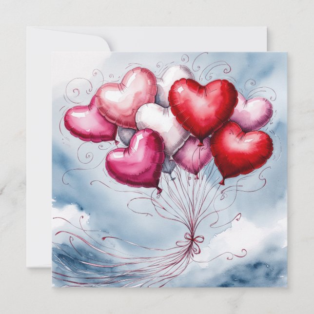 Tarjeta Festiva Globos del día de San Valentín  (Anverso)