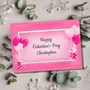 Tarjeta Festiva Globos Personalizados Corazón Rosa Día de San Vale
