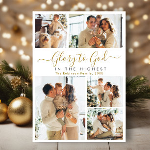 Tarjeta Festiva Gloria a Dios Colaje de Fotos Religiosas de Navida