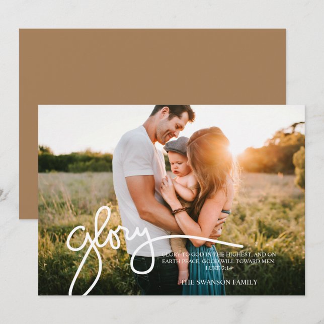 Tarjeta Festiva Gloria a Dios en la más alta foto escrita a mano (Anverso / Reverso)