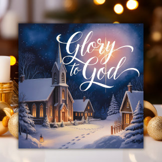 Tarjeta Festiva Gloria A Dios Escena Iglesia Navidades Religiosos