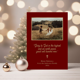 Tarjeta Festiva Gloria a Dios   Faux Gold y Photo Red Navidades