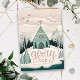 Tarjeta Festiva Gloria a Dios | Iglesia de invierno de Navidades r