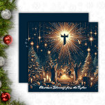 Tarjeta Festiva Gloria a Dios Jesús Navidades cristianos<br><div class="desc">Gloria de Oro a Dios Religioso Jesús Navidades Cristianos Tarjeta de Fiesta. Comparta el verdadero espíritu de los Navidades con esta impresionante tarjeta de vacaciones "Glory to God" (Gloria a Dios). Con una representación radiante de Jesús ascendiendo en una ráfaga de luz dorada, rodeada de adoradores y árboles de Navidad,...</div>