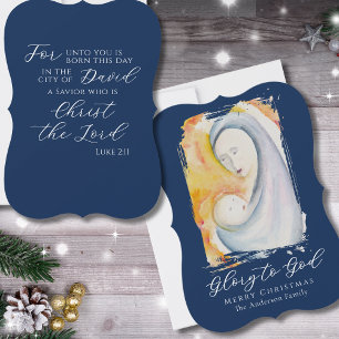 Tarjeta Festiva Gloria a Dios Madonna y Niño Versículo de la Bibli